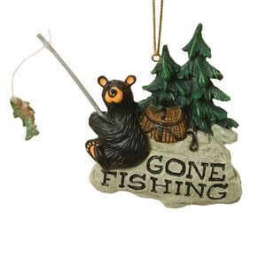 Black Bear Christmas Ornament "Gone Fishing" by Jeff Fleming Bearfoots Fishing